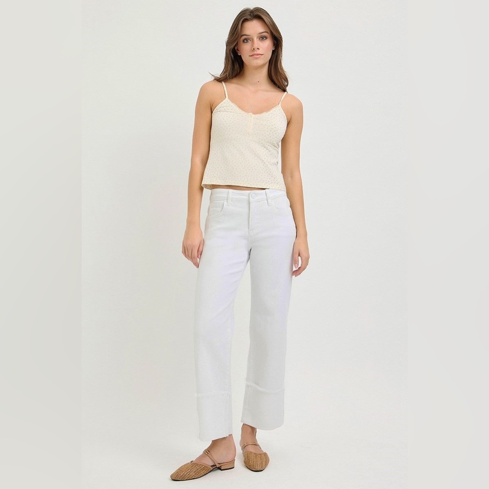 Mid-Rise Tummy Control Wide Leg Cuffed Jeans - Risen - Picture 2 of 6